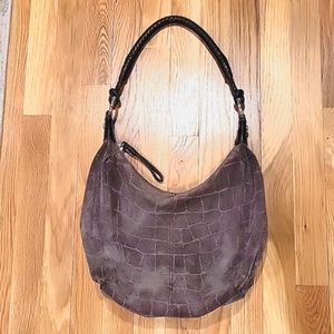 Brighton Purse, Distressed Brown Suede Leather, Zipper Closure Miles Hobo